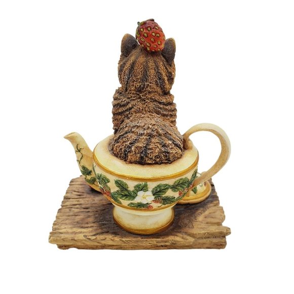 VTG Curious Cats Kitty‎ Figurine Strawberry Tea 1st Ed 2000 Lang & Wise Brownd - Picture 2 of 6